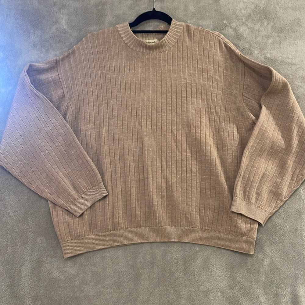 Pronto Uomo Sweater, Men XXL, Tan Fine Ribbed Textured vertical lines Heavy warm